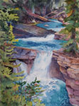 Johnston Canyon Falls Banff Mountain Galleries watercolour painting Kendra Dixson art